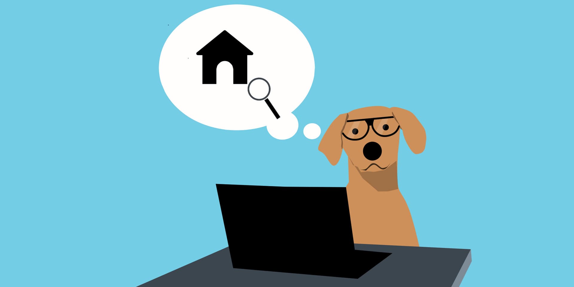 デスクワークする犬